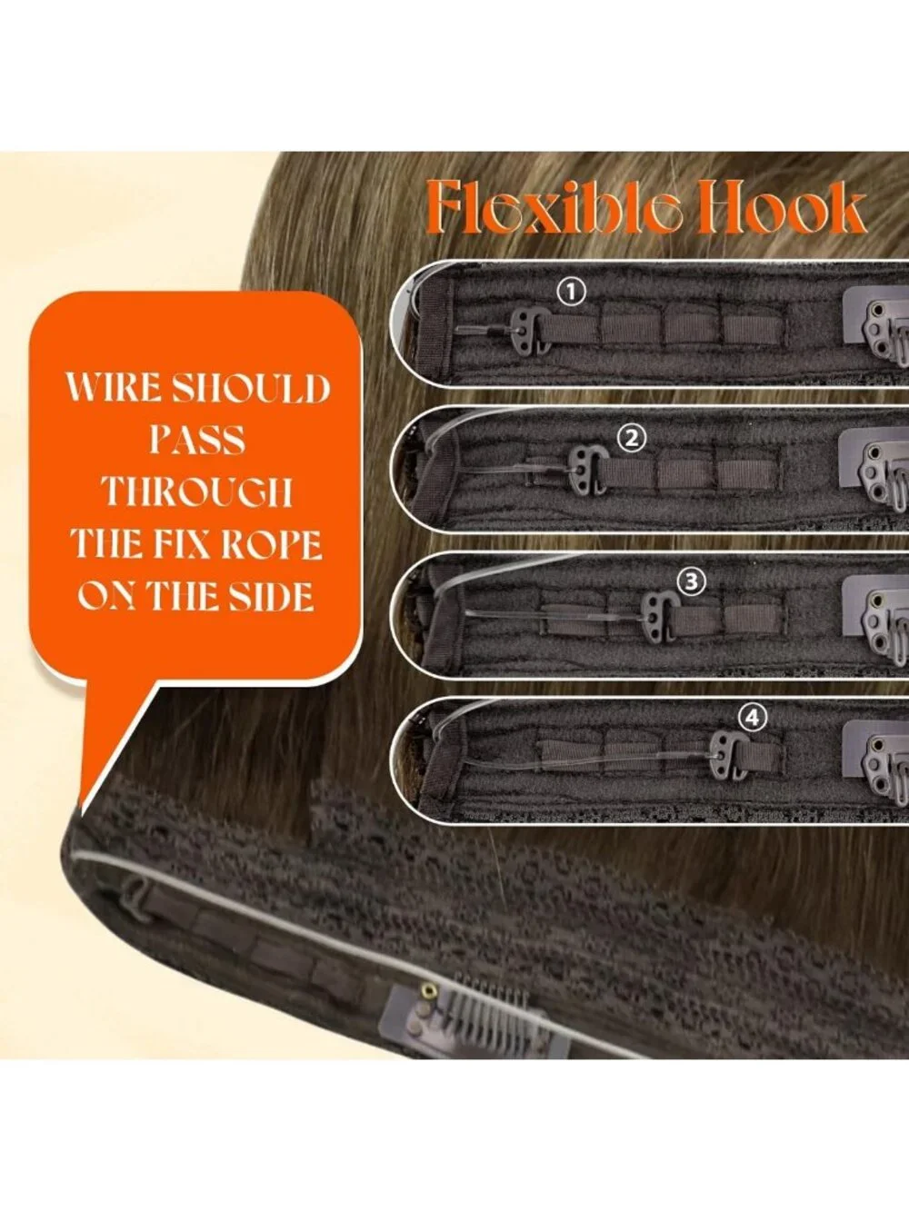 Real Human Hair Wire Extensions - Adjustable Clip-In Hairpiece for Volume